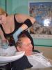 Anna - washing colour off her gents client before styling